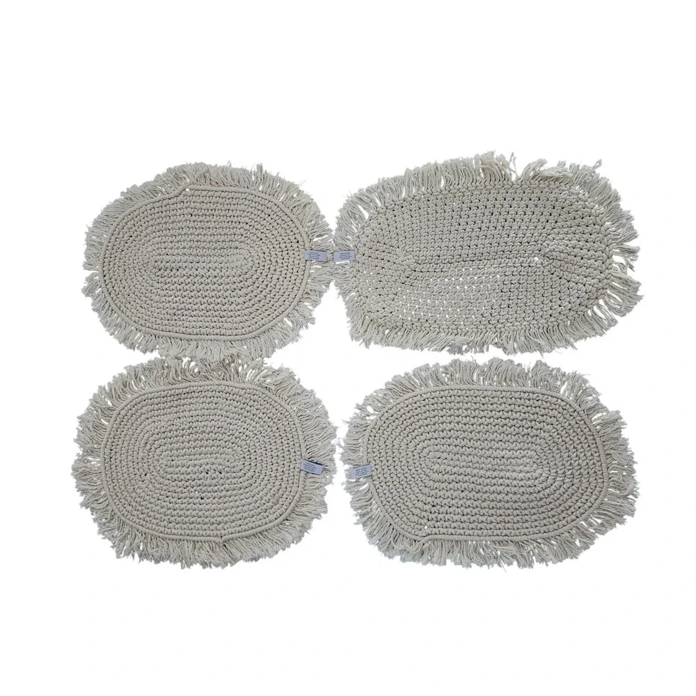 The Farmhouse Rachel Ashwell Cotton Fringe Oval Placemats‎ Set Of 4 Rustic Boho